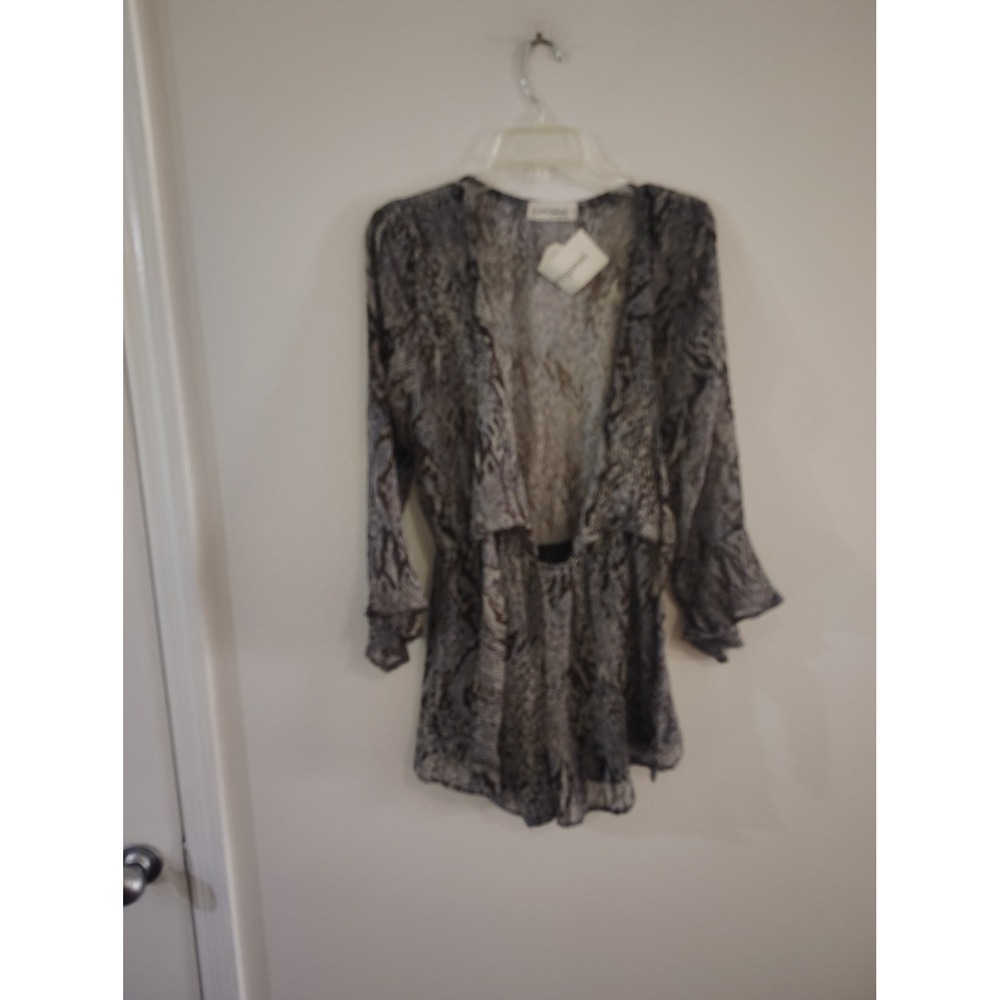 B.Original by Shoe Fly Snakeskin Romper Grey Blue Open Back Ruffle Sleeve Medium